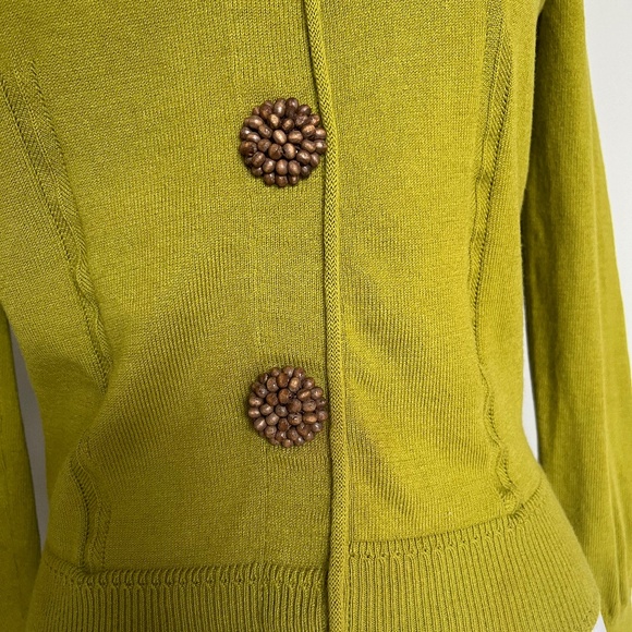 Milly Green Wooden Embellished Button Down Long Sleeve Cocktail Sweater Top Smal - Picture 3 of 11